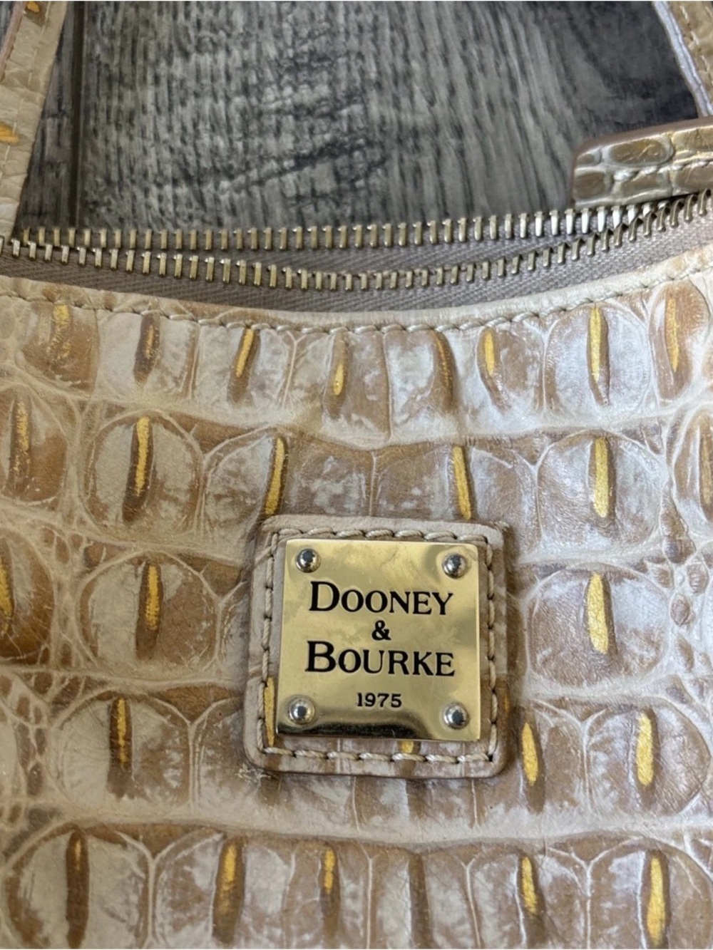Dooney & Bourke Gold-Accented Cream Croc-Embossed Shoulder Bag - Picture 3 of 12